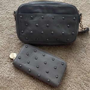 Grey leather cross body with matching accordion wallet